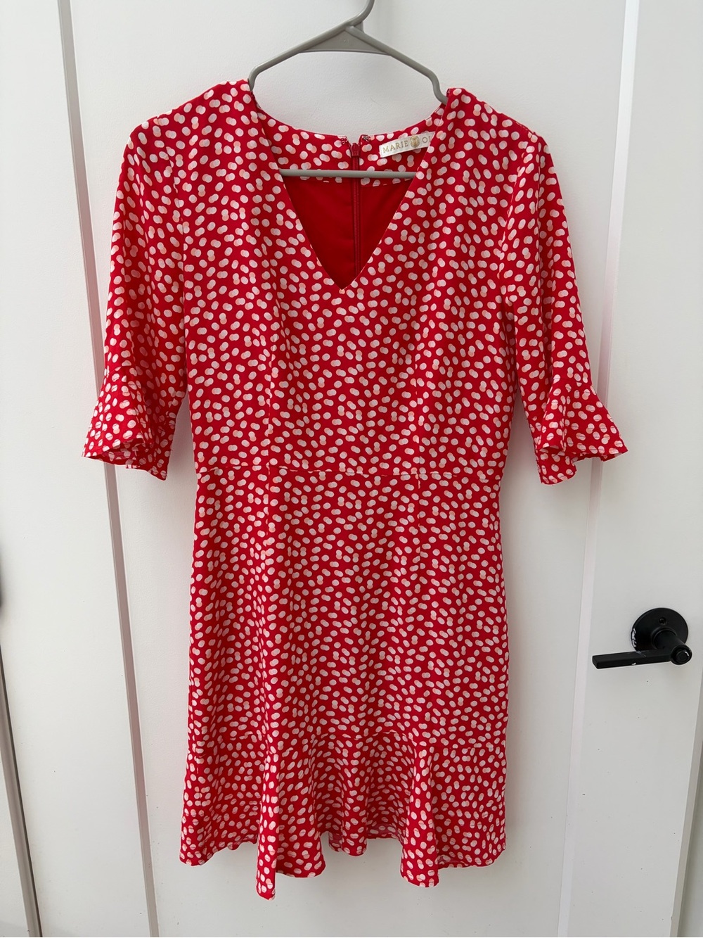 Marie Oliver Red Polka Dot V-Neck Mini Dress Pure Silk